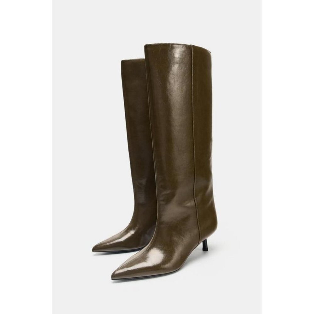 Zara Olive Heeled Boots